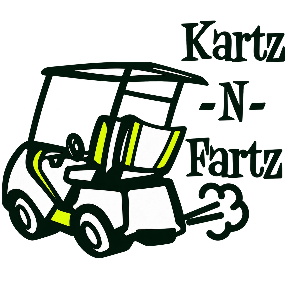 Kartz-N-Fartz official logo featuring a cartoon golf cart and playful puff